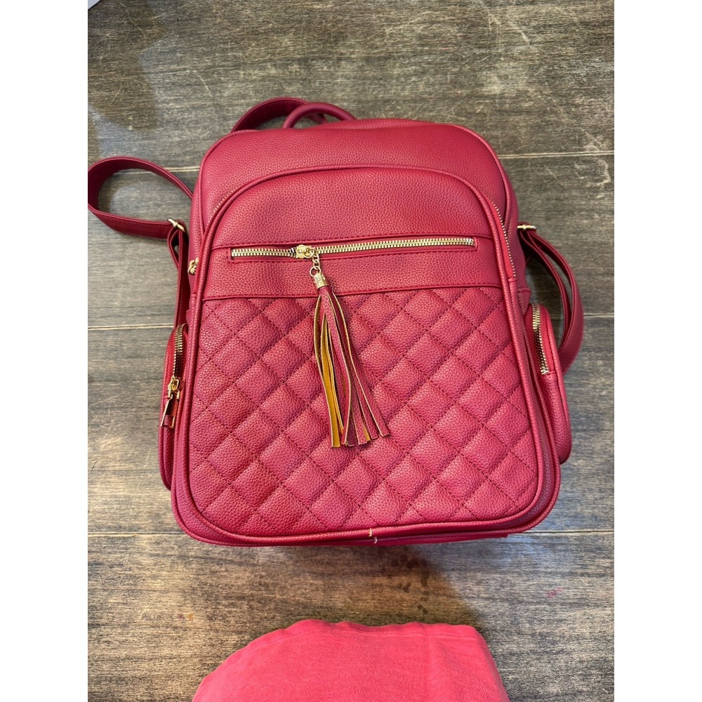 Red Quilted Mommy And Me Backpack Nesting 3 Pieces Vegan‎ Leather PETA Approved - Picture 2 of 16